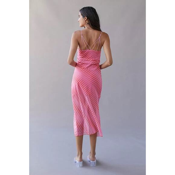Urban Outfitters Pink Dot Wild Side Mesh Slip Midi Dress NWT Size Large - Picture 2 of 6